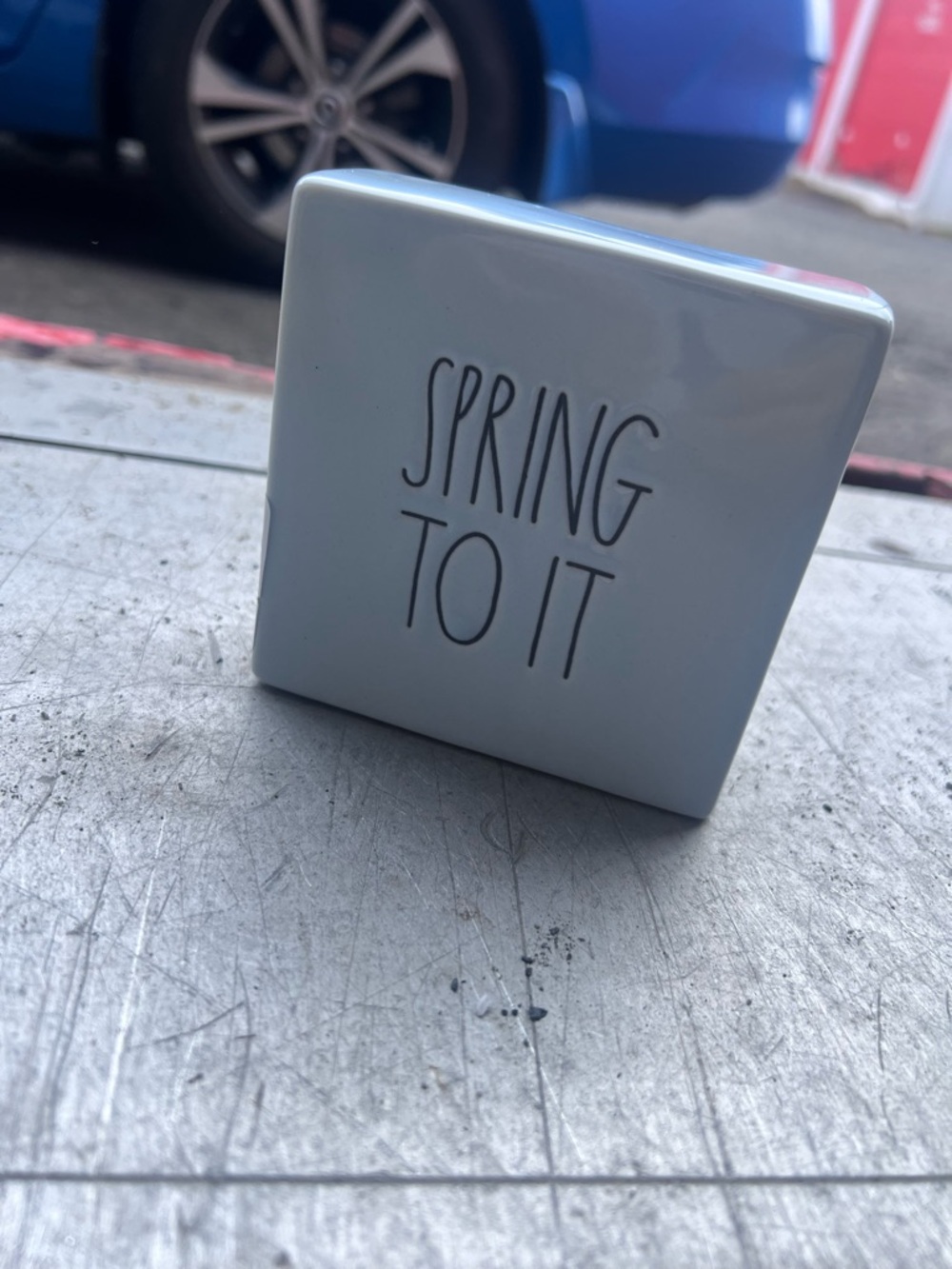 Rae Dunn Light Blue Ceramic Block "SPRING TO IT"